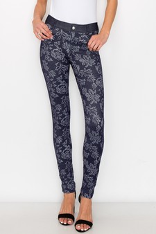 Women's Jegging with Floral Pattern (Navy)