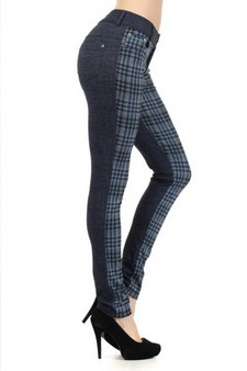 Women's Two Tone Houndstooth Plaid Legging Pants (Blue)