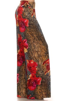 Palazzos with Distressed Gold & Red poppy floral print
