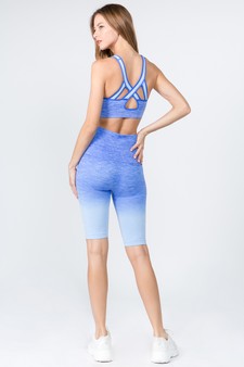 Women's Active Ombre Sports Bra And Bike Shorts Set