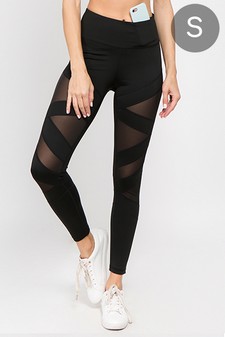 Women's Mesh Striped Single Pocket Activewear Leggings  (Small only)