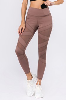 Women's Mesh Striped Single Pocket Activewear Leggings