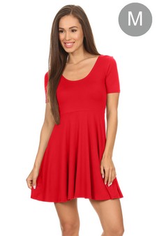 Women's Fit & Flare Scooped Neck Short Sleeve Dress (Medium only)