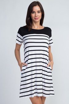 Women's Striped Two-Pocket Swing Dress