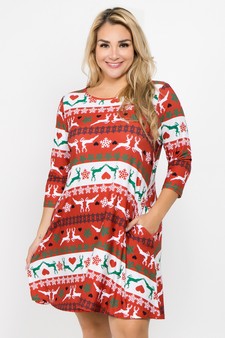 Women's Fair Isle Reindeer Print Christmas Dress