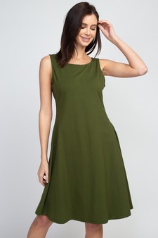 Lady's Sleeveless Comb-Cotton A-Line Dress with Pockets