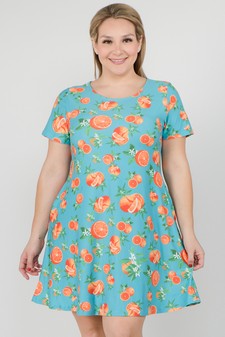 Women's Orange Fruit Dress with Pockets