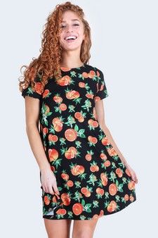 Women's Orange Fruit Dress with Pockets