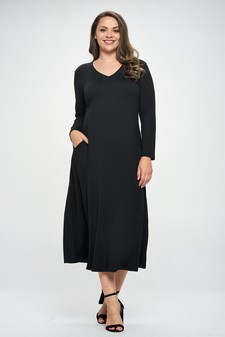 Women's V-Neck Maxi Dress with Pockets
