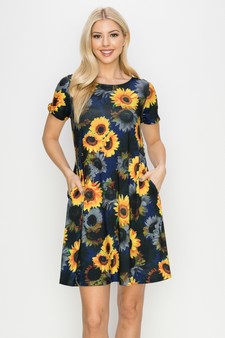 Women’s Sunflower Haze Printed Short Sleeved Dress