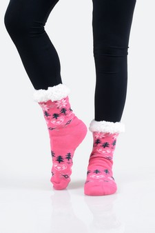Women's Non-slip Heart And Tree Pattern Christmas Slipper Socks