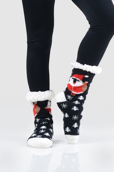 Women's Non-slip Pug Santa Claus Christmas Slipper Socks