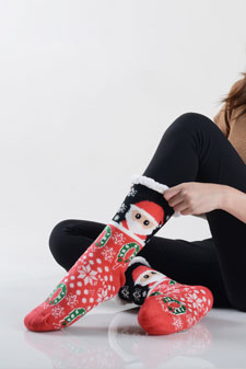 Women's Non-slip Santa Print Faux Sherpa Christmas Slipper Socks