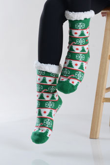 Women's Non-slip Christmas Tree Print Faux Sherpa Slipper Socks