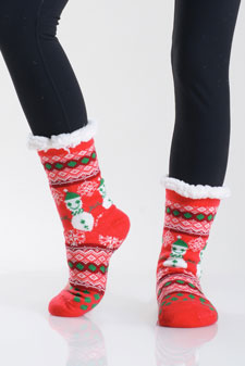 Women's Non-slip Snowman Print Faux Sherpa Christmas Slipper Socks