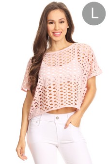 Women’s Hole Detail Short Sleeve Athleisure Crop Top (Large only)