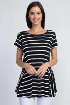 Lady's Short Sleeve Multi-Striped Print Top