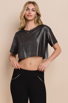 Women's Shimmering Short Sleeve Cropped Top