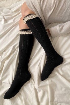 Women's Crotchet Trim Vintage Style Knee High Socks style 2