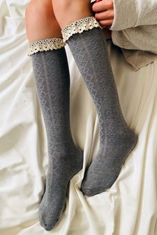 Women's Crotchet Trim Vintage Style Knee High Socks style 5