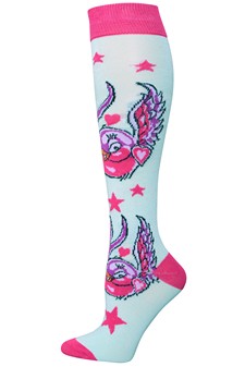 Sparrow Heart Print Knee-High Socks style 2