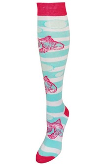 Striped Fish Print Knee High Socks style 3