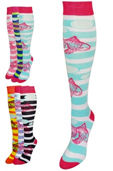 Striped Fish Print Knee High Socks style 7