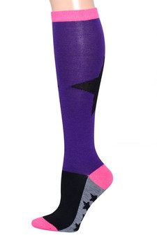 Color Block Star Print Knee High Socks style 5