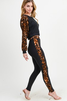 Women's Leopard Side Stripe Two Piece Set style 3