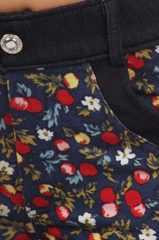Lady's Cherry Apples with Acid Wash Discharge Design and Rhinestone Pocket Embellishments Jegging Shorts style 6