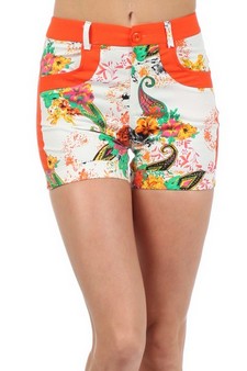 Junior Pressly Floral Design with Solid Color Blocks Fashion Shorts style 3