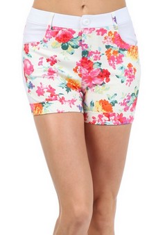Junior Roslyn Floral Design with Solid Color Blocks Fashion shorts style 4