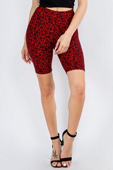Red Leopard Print High Waisted Soft Biker Shorts style 4