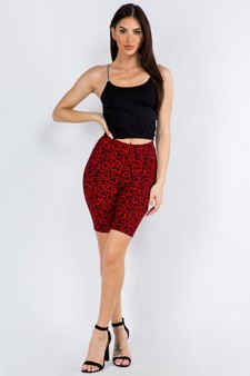 Red Leopard Print High Waisted Soft Biker Shorts style 5