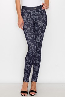 Women's Jegging with Floral Pattern (Navy) style 4