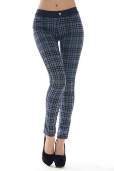 Women's Two Tone Houndstooth Plaid Legging Pants (Blue) style 2