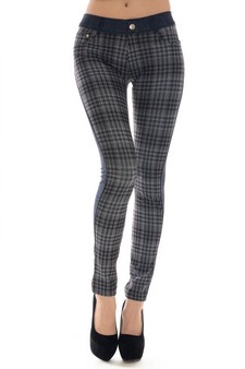 Women's Two Tone Houndstooth Plaid Legging Pants (Black) style 2