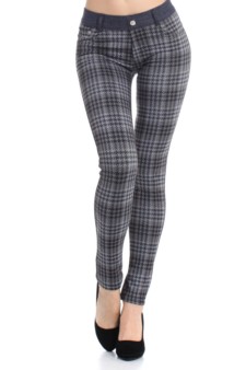 Women's All Over Houndstooth Plaid Legging Pants (Black) style 2