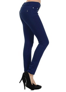 Women's Slim Fit Solid Color Legging Pants (Navy Blue) style 2