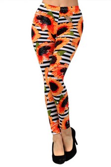Lady's Electric Daisy with Horizontal Stripes Fashion Printed Legging style 2