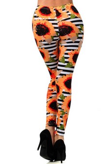 Lady's Electric Daisy with Horizontal Stripes Fashion Printed Legging style 3
