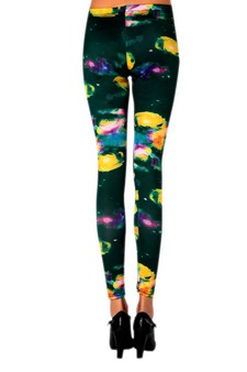 Lady's Galactica Outer Space in Green Printed Fashion Legging style 2