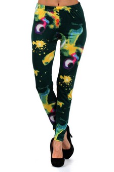 Lady's Galactica Outer Space in Green Printed Fashion Legging style 3