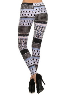 Stretch Velour printed leggings-Batik Print style 3