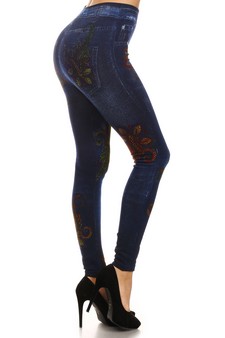 Jegging Sublimation with large Purple pink flowers style 2