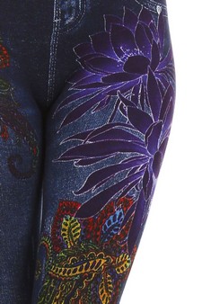 Jegging Sublimation with large Purple pink flowers style 4