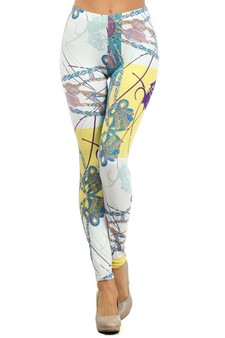 Women's Pastel Color Braided Tassel Printed Leggings style 2