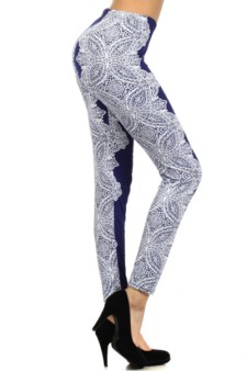 Women's Abstract Blue Floral Bandana Printed Leggings style 2