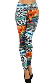 Women's Tribal Floral Mix Printed Leggings style 2
