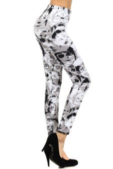 Women's Face All Over Black and White Printed Leggings style 2